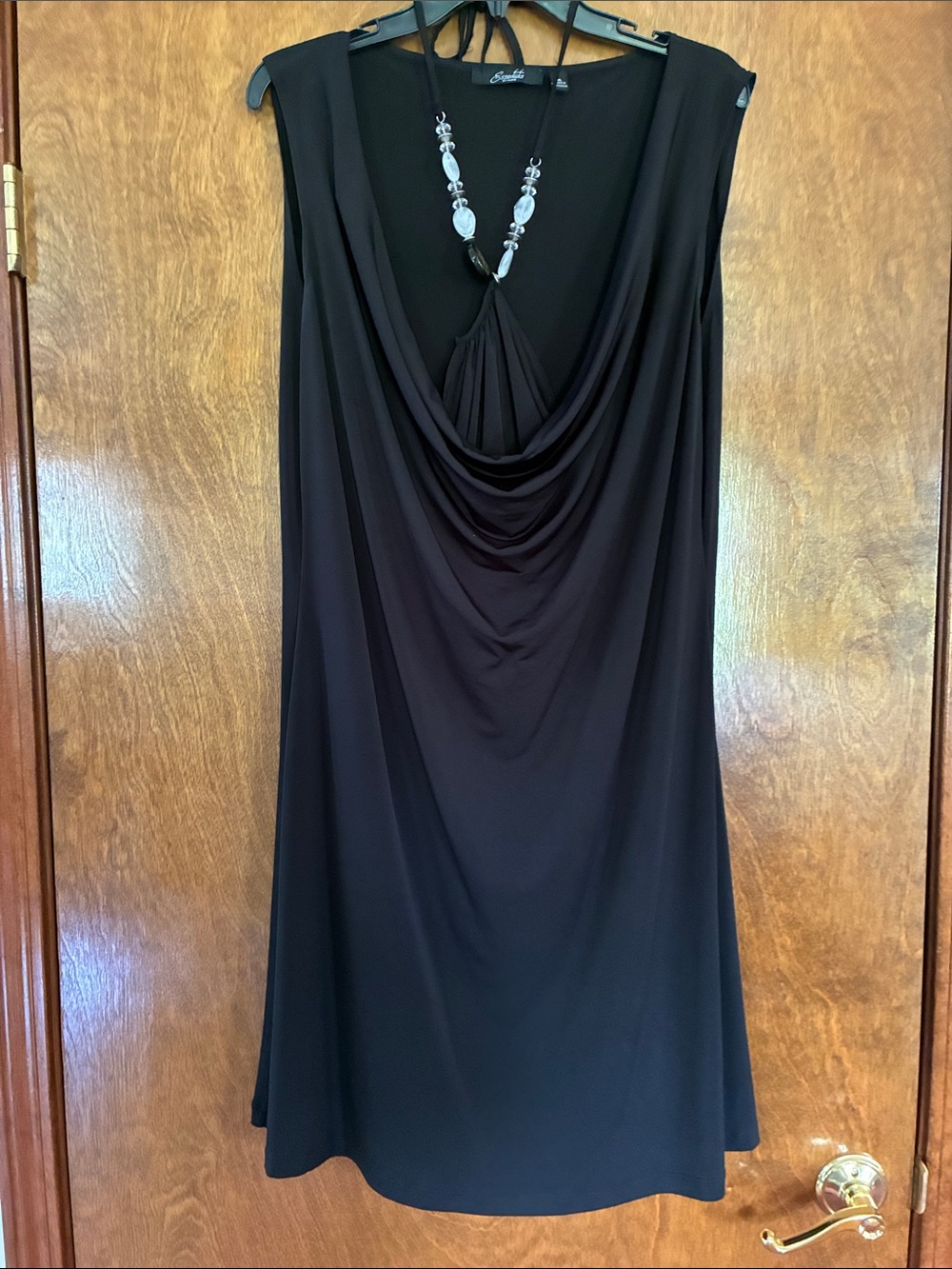 Essentials Black Draped Cowel Beaded Neck Sleeveless Dress Size XL